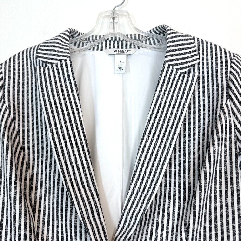 Gray White Blazer Jacket Stripe Seersucker Nautical Preppy Office Size 6 - Picture 5 of 10